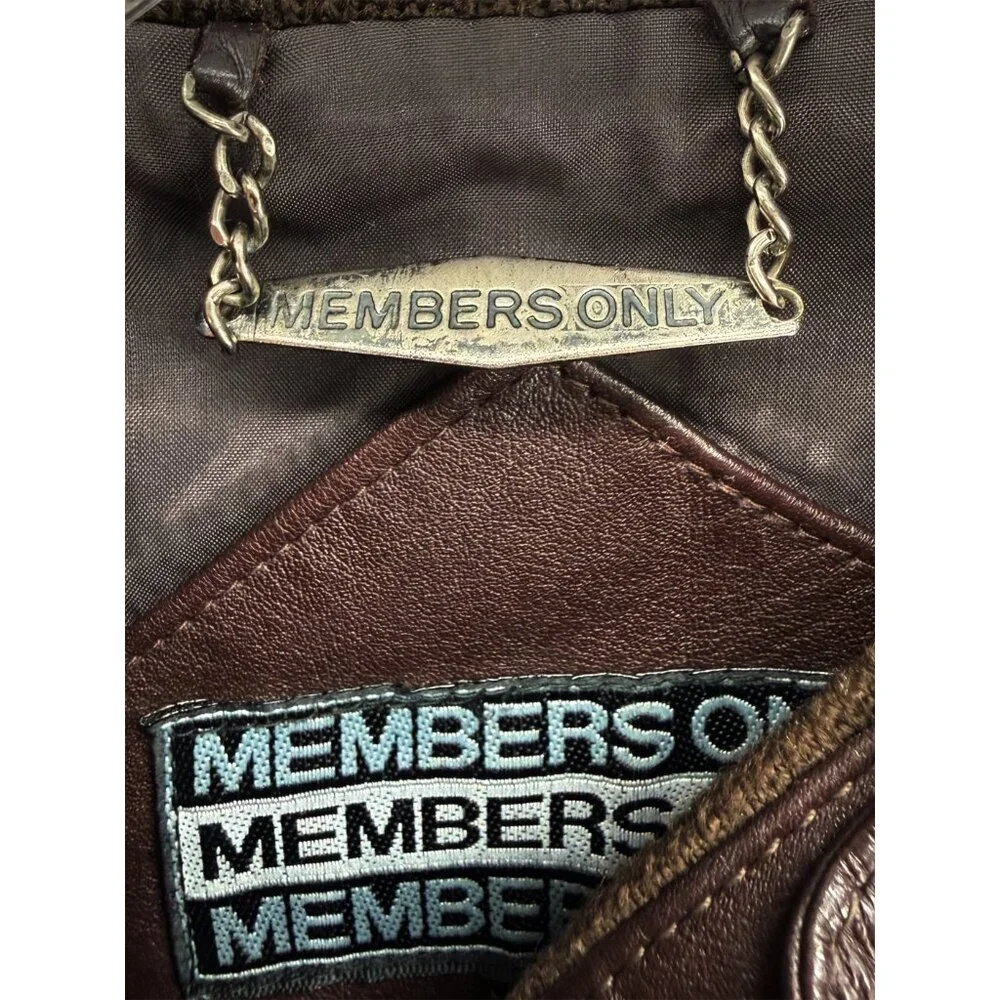 Members Only Men's Chocolate Brown Leather Bomber Jacket 42 - Picture 9 of 16